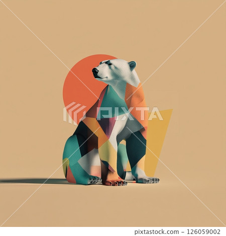 Colorful geometric polar bear sitting with abstract background Colorful geometric polar bear sitting with abstract background 126059002