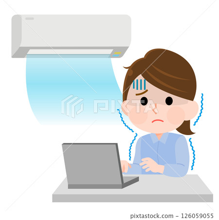 Illustration of a female office worker feeling cold from the air conditioning 126059055