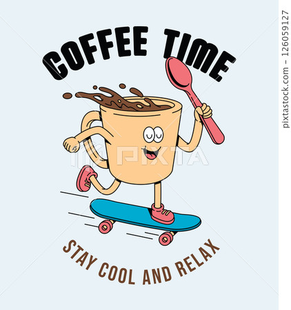 coffee skateboard retro cute illustration 126059127