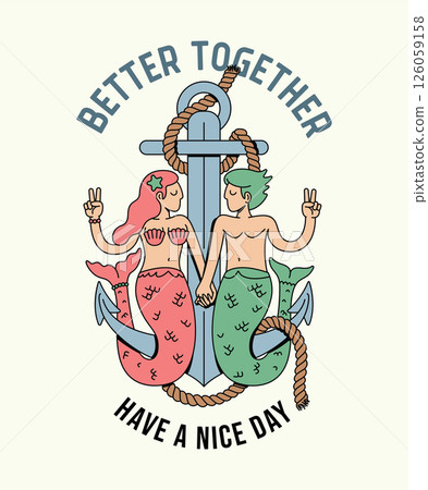 mermaid anchor retro cute illustration mermaid anchor retro cute illustration 126059158