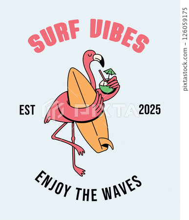 flamingo surf retro cute illustration 126059175