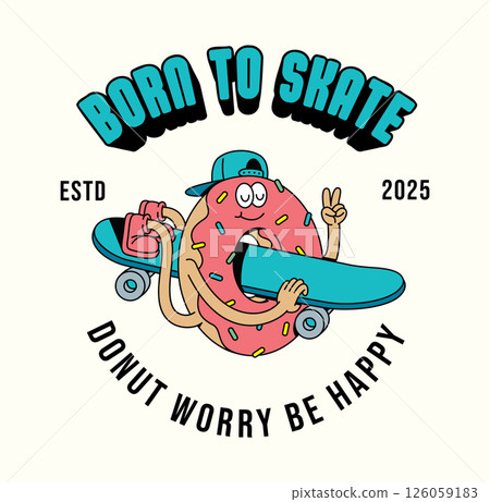 donut and skateboard retro cute illustration 126059183