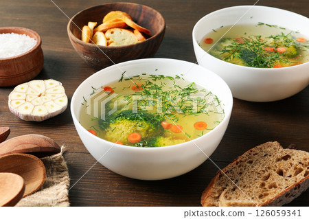 Vegetable soup, healthy nutrition and healthy lifestyle, homemade 126059341