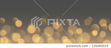 Golden bokeh, blurred background with sparkling lights, blurry glitter effect. 126060034