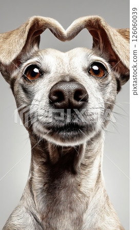 Portrait of cute dog forming heart shape with ears 126060039