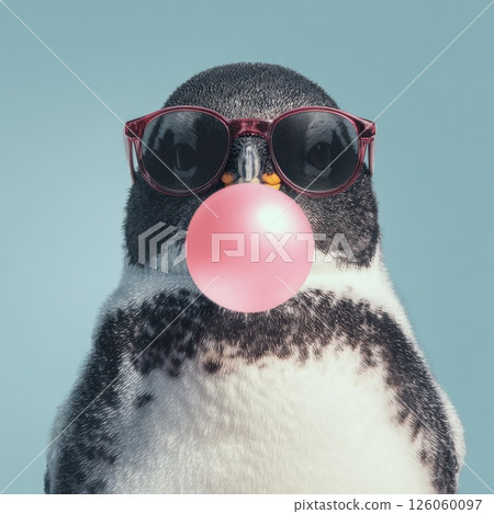 Cool penguin blowing bubblegum while wearing sunglasses 126060097