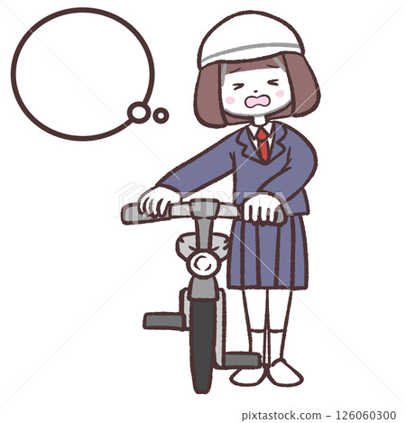 不滿的女學生騎腳踏車排隊的插圖 126060300