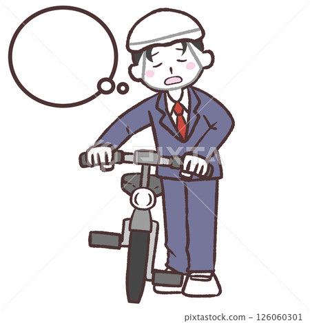 Illustration of dissatisfied male students lining up on bicycles 126060301