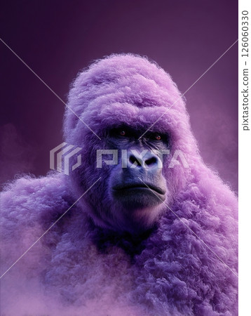Majestic purple gorilla emerging from the mist 126060330