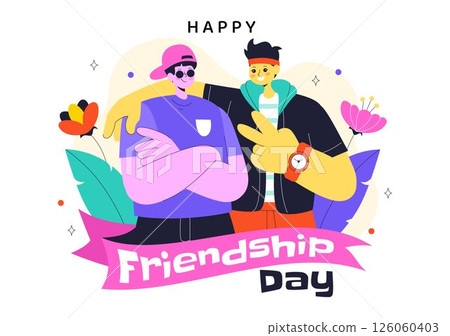 Happy Friendship Day Vector Illustration Featuring Young Boys and Girls Hugging Each Other or Putting Their Hands Together in a Flat Background 126060403