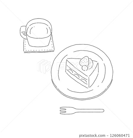 蛋糕和咖啡線描 126060471