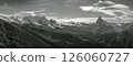 Black and white panorama of the Matterhorn from Blauherd, Switzerland 126060727