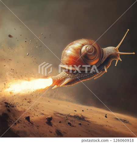 Rocket powered snail racing across martian landscape 126060918