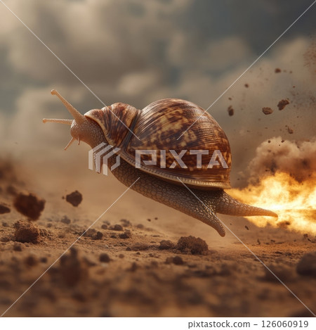 Giant snail racing at high speed leaving fire trail 126060919