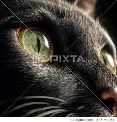 Close up of cat's striking green eyes and fur 126060963