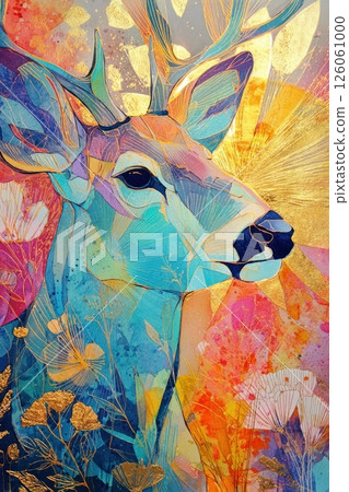 Majestic deer painting inspired by alphonse mucha embraces nature's beauty 126061000