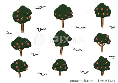 Collection of trees forest plant art work isolated on white background. designs Collection of trees forest plant art work isolated on white background. designs 126061585