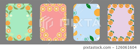 Fruit frame set. Round wreath, border of fruits. Fruits icons. Hand drawn Fruits circle border.  126061604