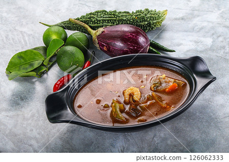 Spicy and Sour Soup with Prawns 126062333
