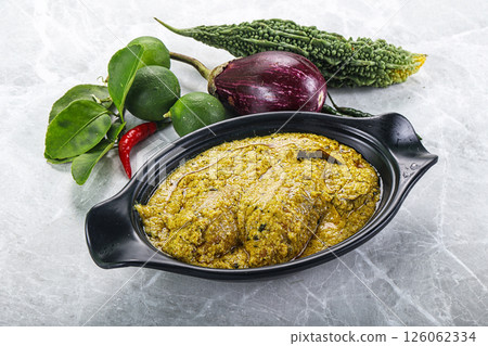 Indian cuisine - pork masala sauce 126062334