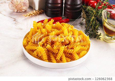 Italian dry pasta Fussili for bowl Italian dry pasta Fussili for bowl 126062368