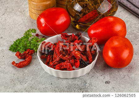 Sundried red tomatoes in the bowl 126062505