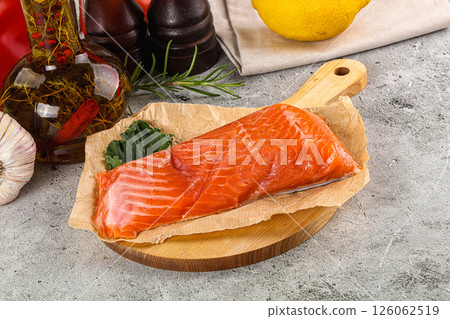 Piece of cut salmon fillet Piece of cut salmon fillet 126062519