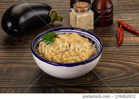 Eggplant dip - Mutabal with tahini paste Eggplant dip - Mutabal with tahini paste 126062652