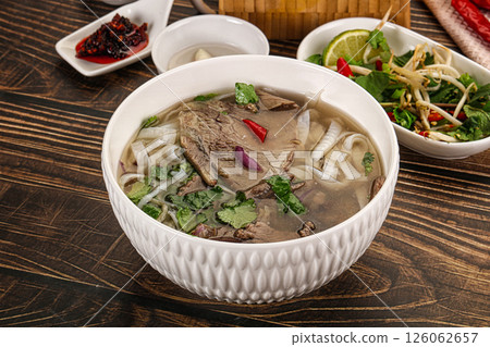 Vietnamese Pho Bo soup with beef and noodles Vietnamese Pho Bo soup with beef and noodles 126062657