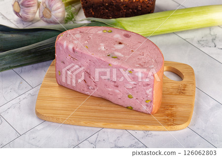 Italian Mortadella pork sausage piece 126062803