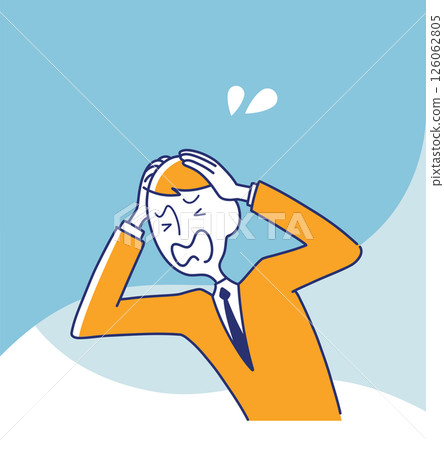 焦慮的商人在藍色背景下抬起頭 126062805