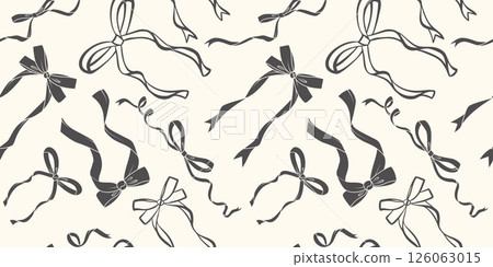 Ribbon bow cute seamless pattern. Vector illustration for gift and present decoration with silhouettes of hair girly accessories. Tie knots print design for holidays 126063015