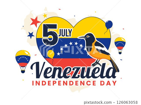 Happy Venezuela Independence Day Vector Illustration on July 5, featuring National Flags, Balloons, and Confetti for the Memorial Holiday Background 126063058
