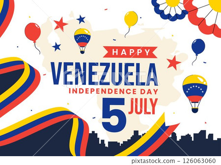 Happy Venezuela Independence Day Vector Illustration on July 5, featuring National Flags, Balloons, and Confetti for the Memorial Holiday Background Happy Venezuela Independence Day Vector Illustration on July 5, featuring National Flags, Balloons, and Confetti for the Memorial Holiday Background 126063060