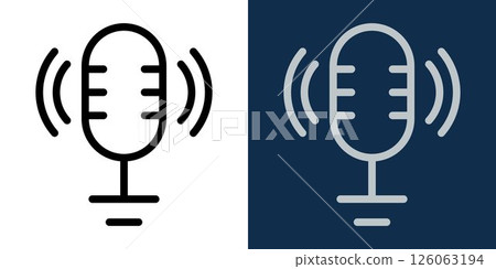 Broadcast Microphone Icon in Dual Color Themes. Editable Stroke. Flat and Line Style Symbol of Audio Recording or Podcast with Sound Waves. Microphone Vector for Media, Voice App, Music, or UI Design. Broadcast Microphone Icon in Dual Color Themes. Editable Stroke. Flat and Line Style Symbol of Audio Recording or Podcast with Sound Waves. Microphone Vector for Media, Voice App, Music, or UI Design. 126063194