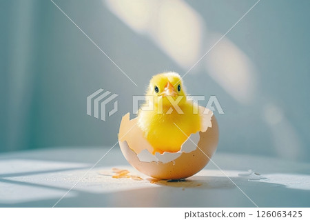 Newborn chick hatching from egg, symbol of new life and growth Newborn chick hatching from egg, symbol of new life and growth 126063425