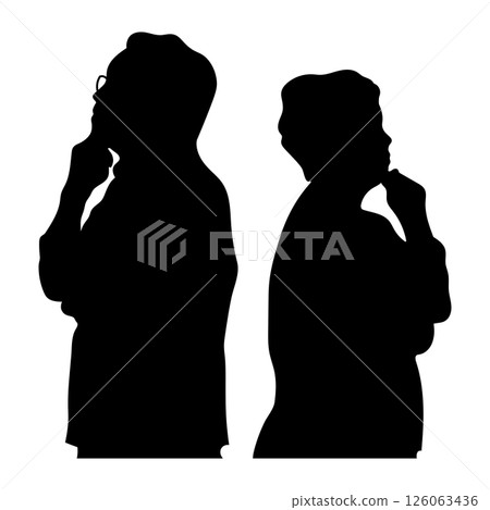 中年男女思考的剪影插圖 126063436
