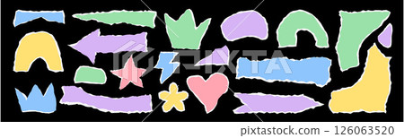 Vibrant torn paper collage elements celebrating zine culture and creativity 126063520