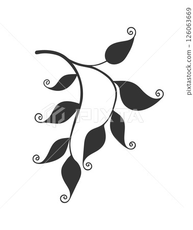 Lace leaves on branch, beautiful lace leaves with curls. Beauty in nature. Curved leaf. Silhouette, icon, logo.  126063669