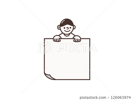 Illustration of a smiling man holding a banner Illustration of a smiling man holding a banner 126063974