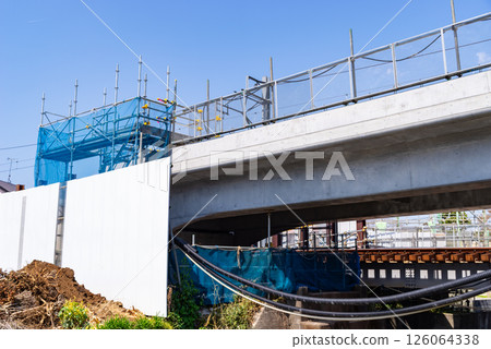 Railway viaduct construction across a stream Around Higashimurayama Station, Tokyo 2025.04 b-1 126064338