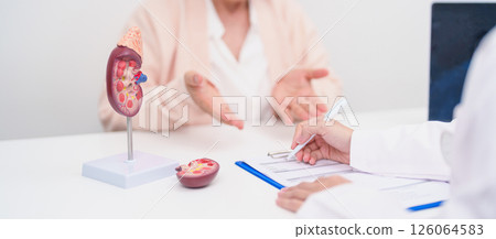 Elderly Patient consultation with doctor for Kidney disease, Urinary system and Stones, Cancer, world kidney day, Chronic kidney, Urology, Nephritis, Renal, Transplant and medical healthcare concept Elderly Patient consultation with doctor for Kidney disease, Urinary system and Stones, Cancer, world kidney day, Chronic kidney, Urology, Nephritis, Renal, Transplant and medical healthcare concept 126064583