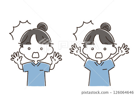 A surprised woman in scrubs A surprised woman in scrubs 126064646