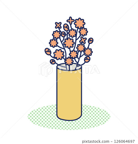 Color illustration of a branch of flowers in a cylindrical vase Color illustration of a branch of flowers in a cylindrical vase 126064697