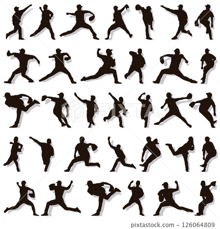 插畫素材：運動剪影集棒球 126064809