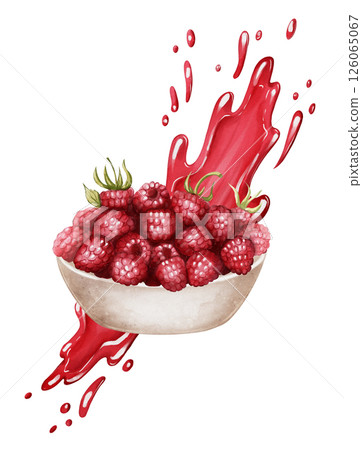 Raspberry Bowl with Juice Splash 126065067