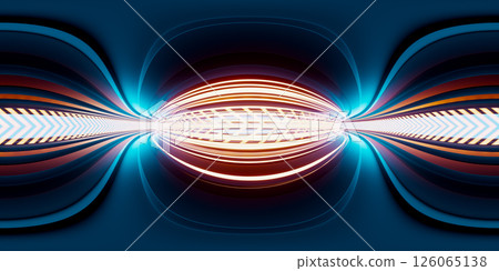Neon lights and tunnel, 360 degree panorama, 3d Neon lights and tunnel, 360 degree panorama, 3d 126065138