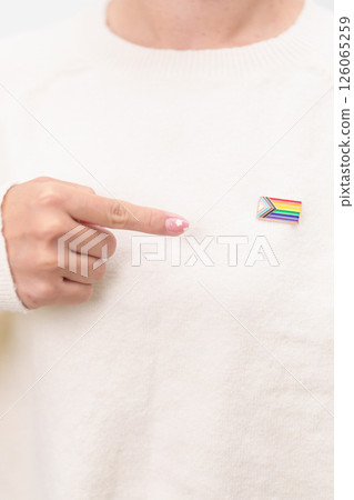 Happy pride month and LGBT or LGBTQ or LGBTQIA with rainbow flag Brooch pin for Lesbian, Gay, Bisexual, Transgender, Queer, Intersex, Non Binary, Marriage Equality Law, Pansexual and Demisexual 126065259