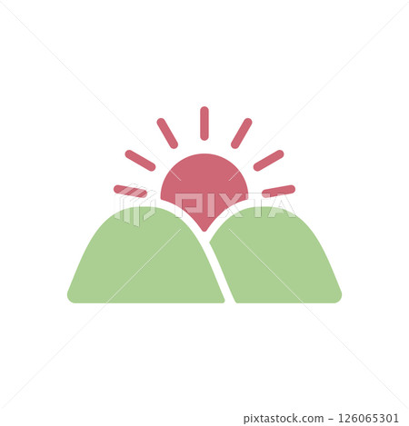 Icon illustration of sunrise seen from the mountain Icon illustration of sunrise seen from the mountain 126065301