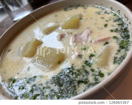 Salmon and potato soup in Helsinki Salmon and potato soup in Helsinki 126065367